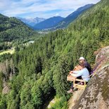 Suspended evening on a cliff in Les Contamines (Haute-Savoie)