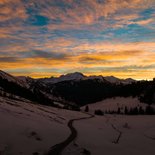 Ski touring at sunset (Aravis)